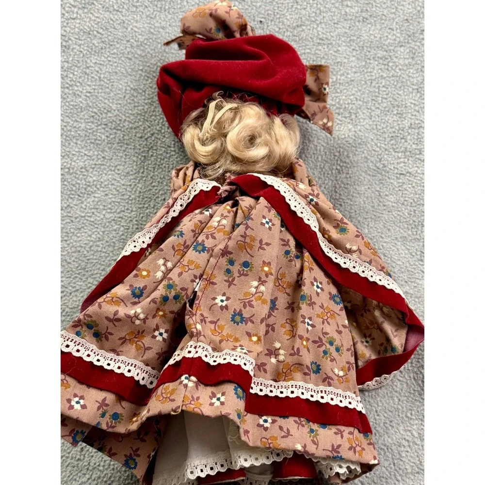 Effanbee Currier & Ives Life in the Country Vintage Doll Red Velvet Floral Dress
